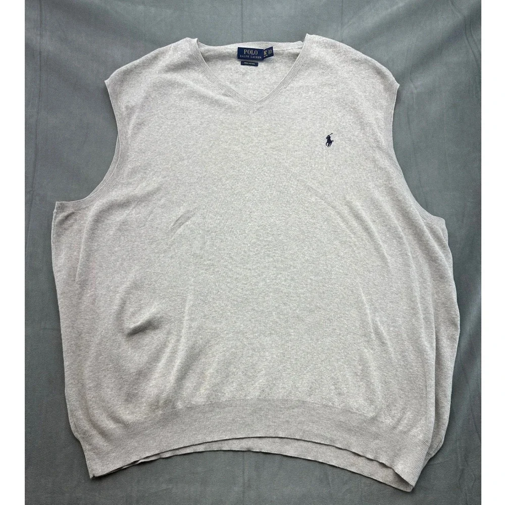 Polo Ralph Lauren Mens 3XLT‎ Pima Cotton V Neck Sweater Vest Heather Gray Tall
